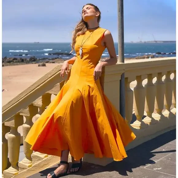 ZARA A-Line Orange Midi Dress NWT | Cotton Blend Blogger Fave - Picture 11 of 16